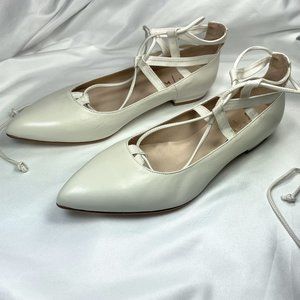 FS/NY (French Sole NY) Off-White Leather Lace Up Ballet Flats (7) - Rare Find